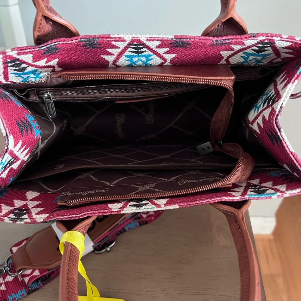 Wrangler Red and Brown Tote with Geometric Pattern - Picture 2 of 2